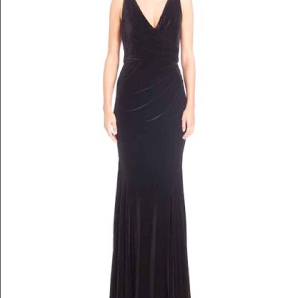 Badgley Mischka off black velvet gown
